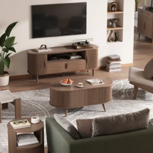 Oval Coffee Table With Lifting Top,42.5” Fluted Center Table